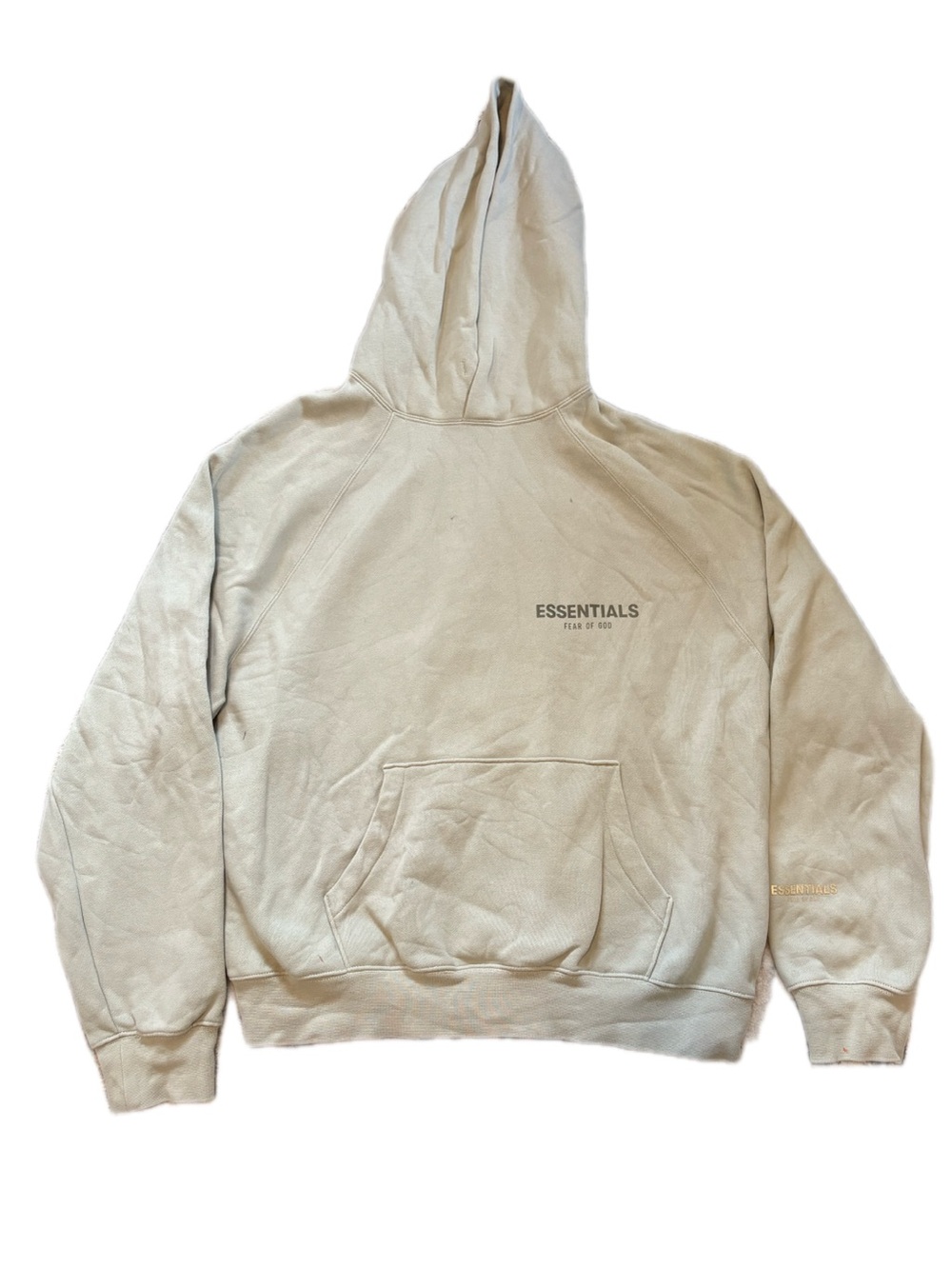 ESSENTIALS Men’s Cream Pullover Hoodie with Front Pocket